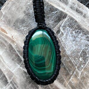Thread Wrapped Green Malachite Crystal Stone Jewelry Pendant
